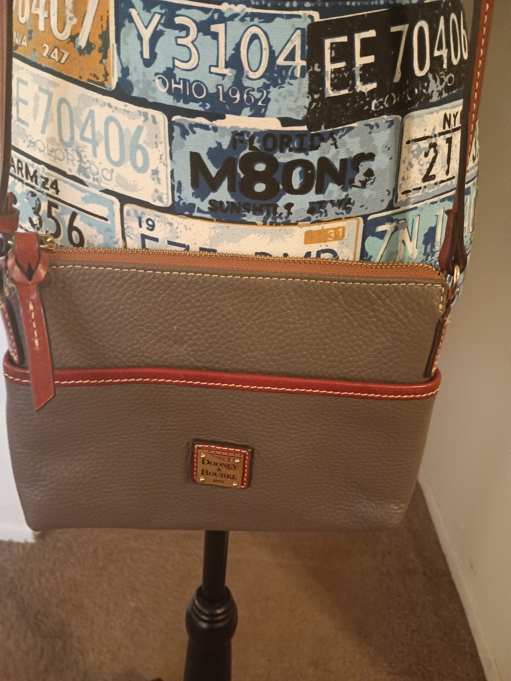 Dooney & Bourke Dark Grey Crossbody Bag with Red Trim